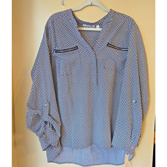 Notations 3X Black White Polka Dots Blouse Long Sleeve Top Plus Size NWT - Picture 1 of 9